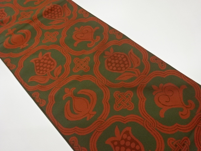 リサイクル　変わり丸文に花々模様織出し袋帯